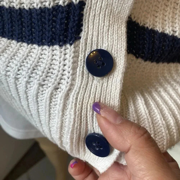 OldNavy Lose Knit Long Sleeve Cardigan Sweater Lady Sz Sp White Navy Linen Blend - Picture 9 of 9